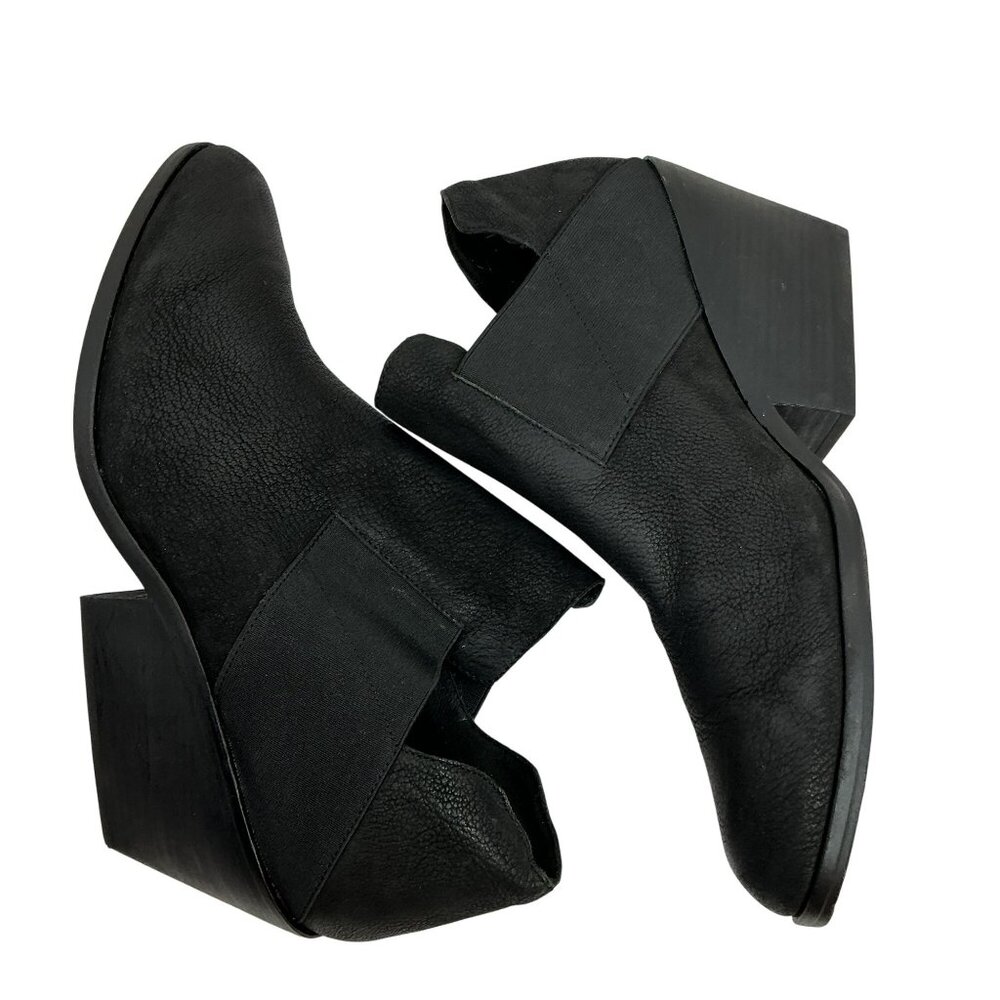Eileen Fisher Even Tumbled Nubuck Leather Womens 11 Ankle Boots Black Elastic Go - Picture 7 of 12
